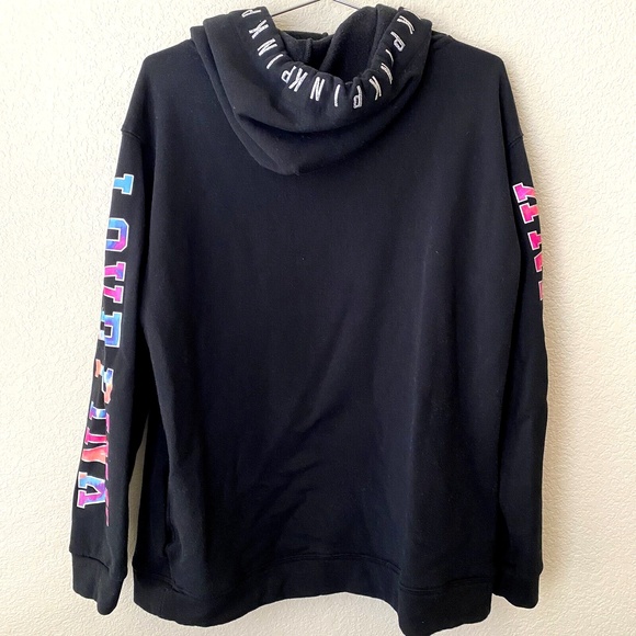 Pink Victoria's Secret Womens Bling Watercolor Hooded Pullover Sweater Size L - Picture 2 of 7